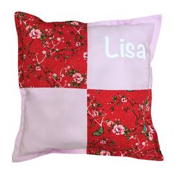 Kussen met naam rood/roze