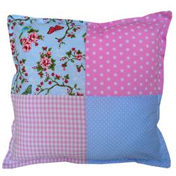 Kussen licht blauw / roze