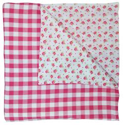 Dekbedovertrek fuchsia ruit, wit roosjes
