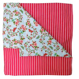 Dekbedovertrek fuchsia streep/licht blauw print