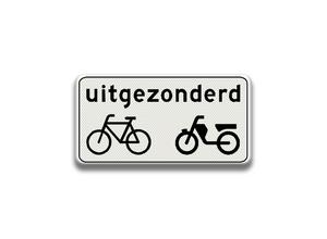 RVV Verkeersbord OB54 Onderbord - Uitgezonderd voor (brom)fietsers brommers bromfietsers fietsen fietsers bromfietsen wit rechthoek breed