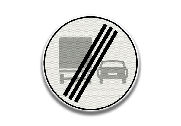 RVV Verkeersbord F4 - Einde verbod voor vrachtauto's om motorvoertuigen in te halen vrachtwagens verboden inhalen breed