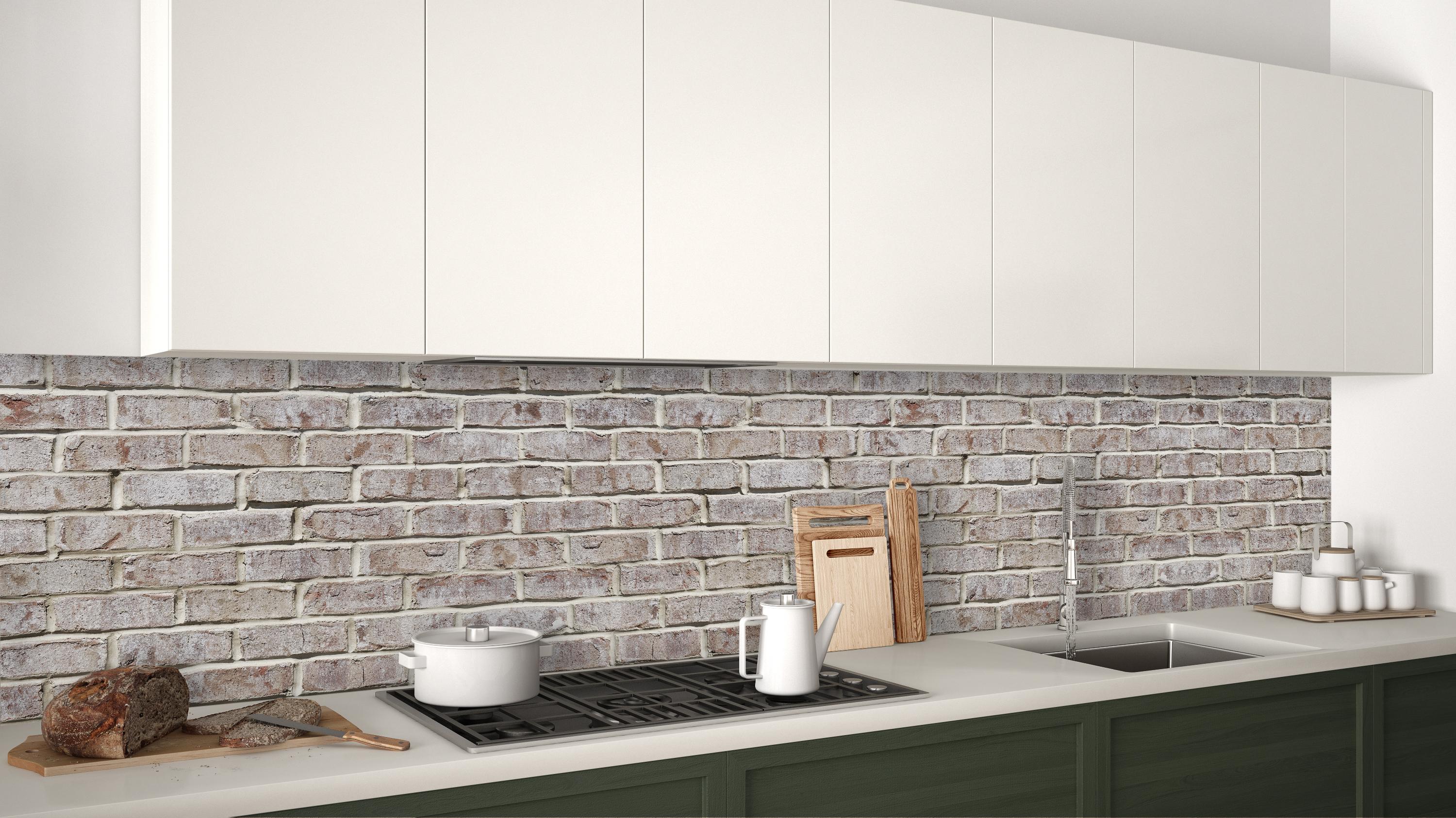 whitewash brick wall kitchen