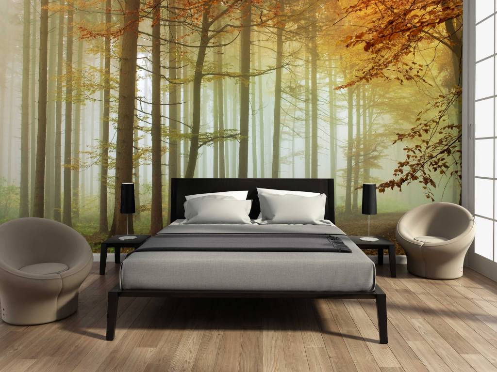 Fotobehang bos slaapkamer bomen natuur muurdecoratie