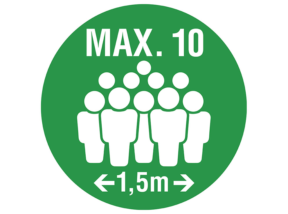 Sticker 'Maximaal 10 personen' (rond Ø 25 cm)