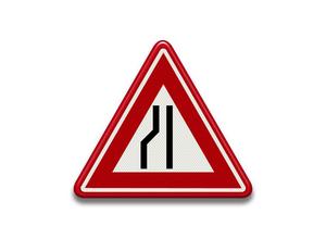 RVV Verkeersbord J19 - Rijbaanversmalling links / naar rechts uitwijken versmalling weg rijbaan wegversmalling driehoek rood waarschuwingsbord breed