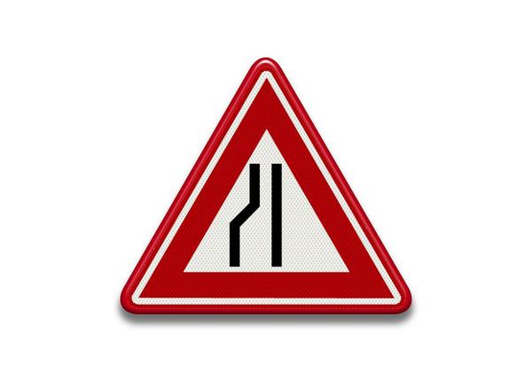 RVV Verkeersbord J19 - Rijbaanversmalling links / naar rechts uitwijken versmalling weg rijbaan wegversmalling driehoek rood waarschuwingsbord breed