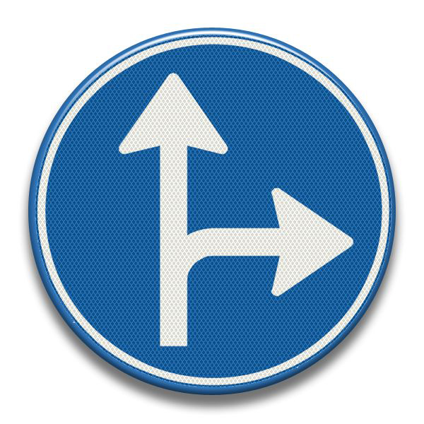 Verkeersbord RVV - D06r Gebod verplichte rijrichting rechtdoor of rechtsaf