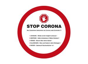 Stop Corona sticker Ø 25cm (D) klein