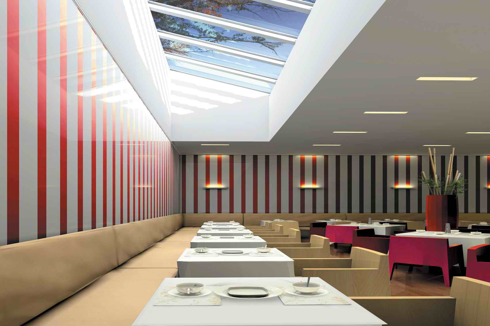 Muurdecoratie restaurant rode strepen