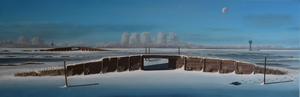 Winter landscape in the polder 120 x 40 cm oil on canvas.