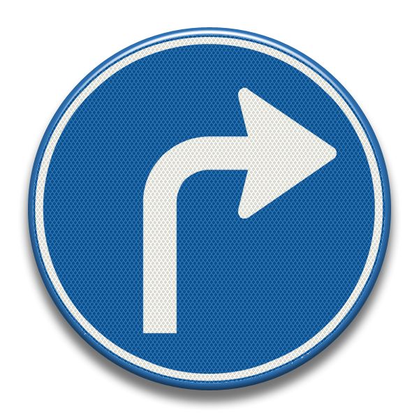 Verkeersbord RVV - D05r Gebod verplichte rijrichting rechtsaf
