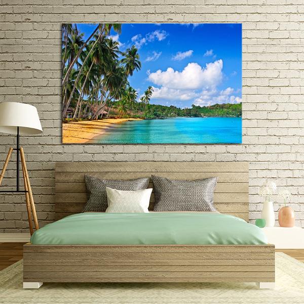 Muurdecoratie foto op aluminium palmbomen strand