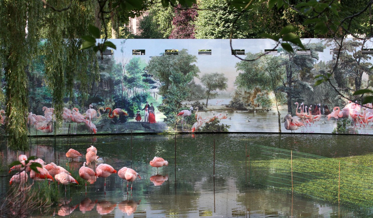 Muurdecoratie wandpanelen flamingo dierentuin