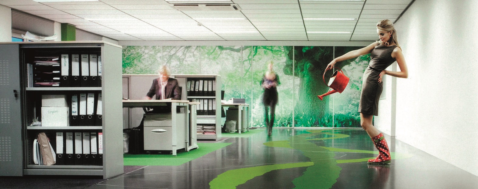 Wanddecoratie vloerdecoratie kantoor - groene vloerstickers bomen natuurlijk