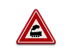 RVV Verkeersbord J11 - U nadert een onbewaakte overweg spoorweg zonder slagbomen treinspoor spoor driehoek rood waarschuwingsbord breed