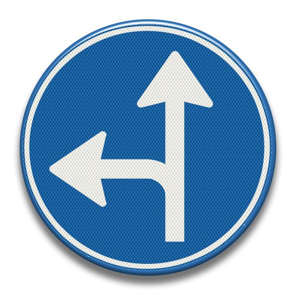 Verkeersbord RVV - D06l Gebod verplichte rijrichting rechtdoor of linksaf
