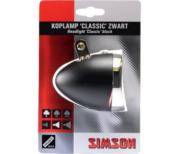 Simson koplamp Classic met batterijen zwart.