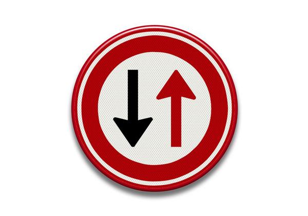 RVV Verkeersbord F5 - Verbod voor bestuurders door te gaan bij nadering van verkeer uit tegengestelde richting verboden voorrang tegenligger