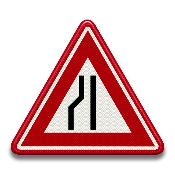 Verkeersbord RVV J19 - Rijbaanversmalling links