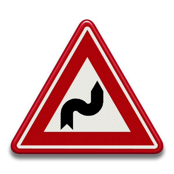 Verkeersbord RVV - J04 S-bocht eerst naar rechts