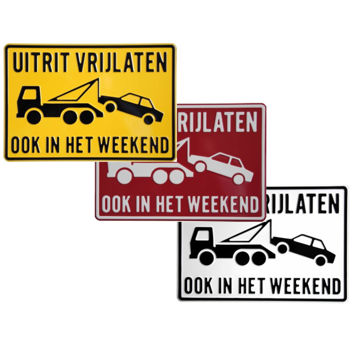 Waarschuwingsbord - Uitrit vrijlaten, ook in het weekend (rechthoekig)
