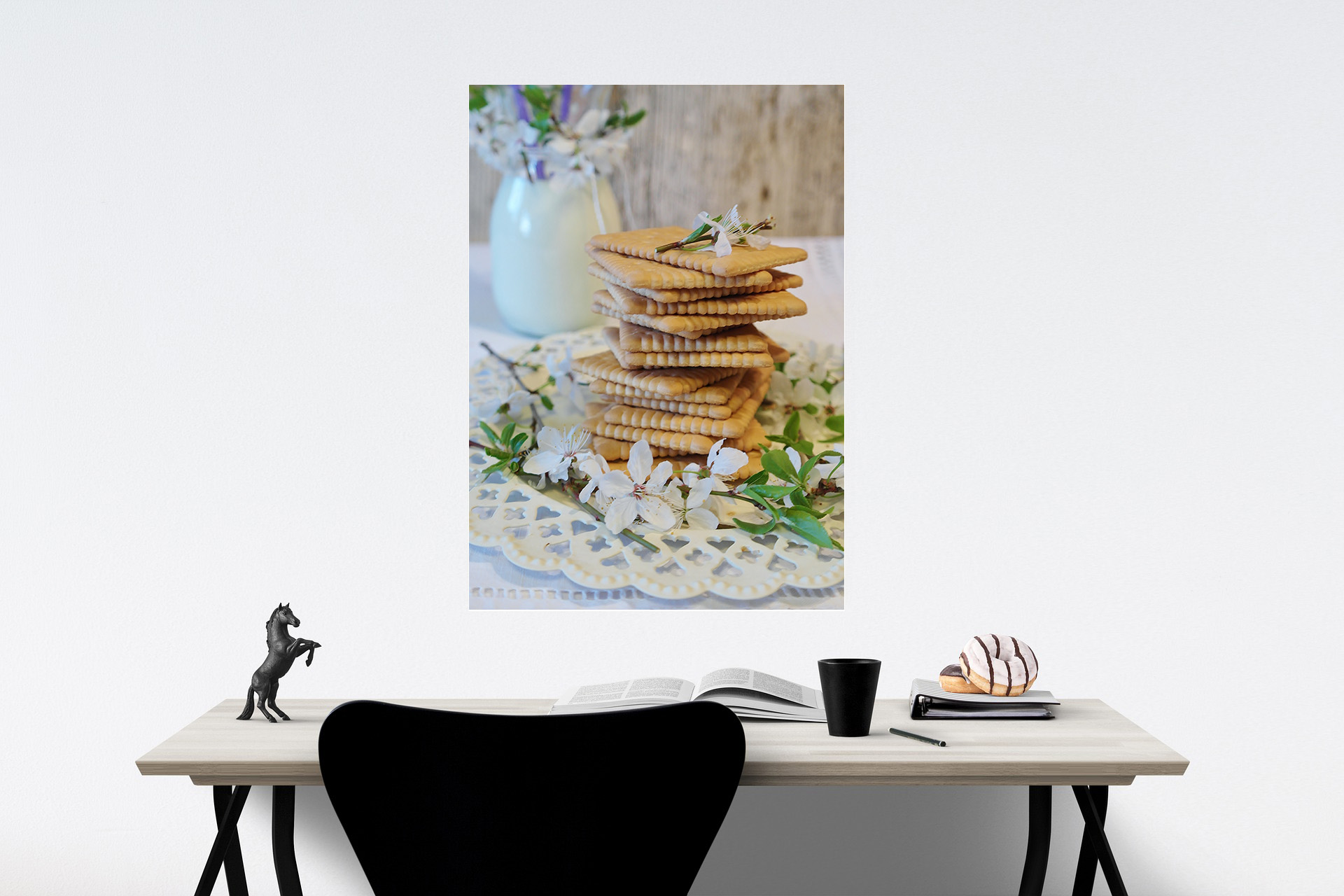 Muurdecoratie fotopanelen fotoschilderij koekjes bureau