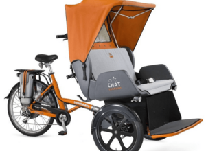 Van Raam Chat elektrische Riksja fiets met oranje huif