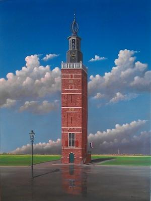 Toren van het voormalige hoge huis Nieuwkoop        Olieverf op doek  60 x 80 cm