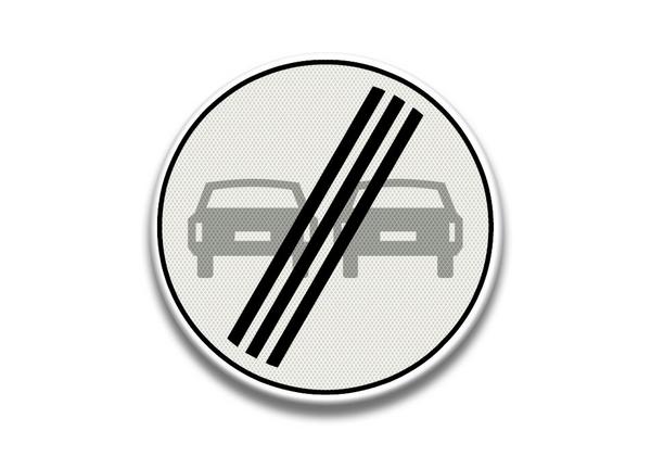 RVV Verkeersbord F2 - Einde verbod voor motorvoertuigen om elkaar onderling in te halen inhalen verboden breed