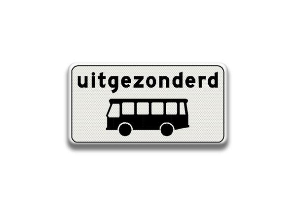 RVV Verkeersbord OB62 - Onderbord - Uitgezonderd voor bussen rechthoek wit breed