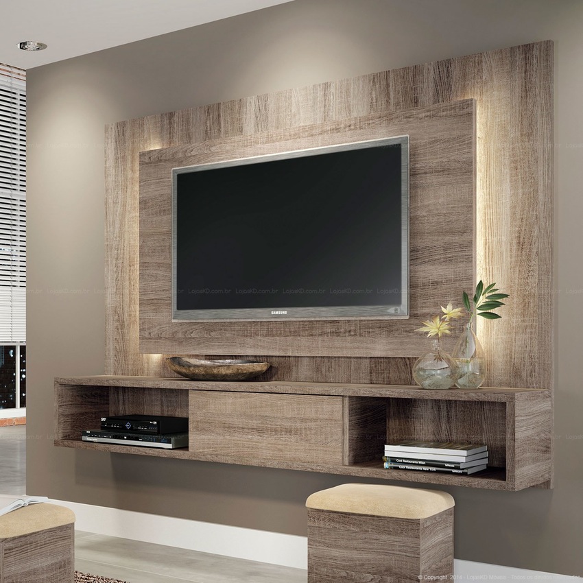 Wanddecoratie woonkamer licht steigerhout look tv