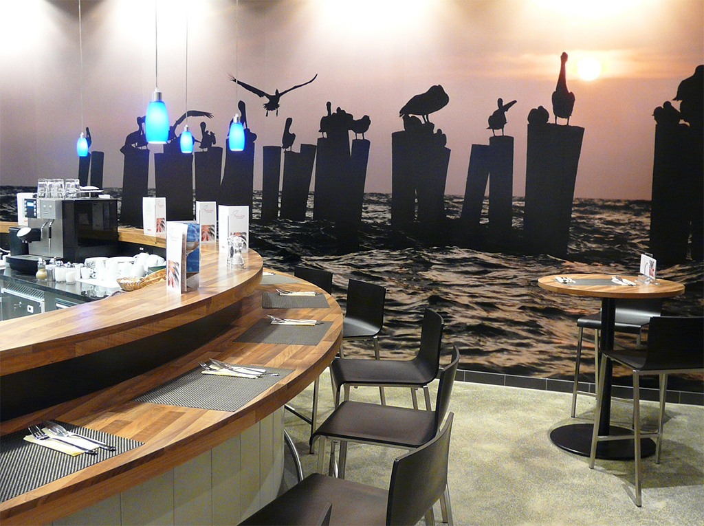 Horeca muurdecoratie fotowand strand meeuwen