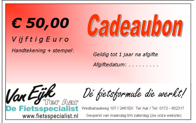Cadeaubon €50 nieuw 2014