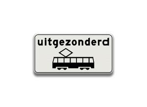 RVV Verkeersbord OB64 - Onderbord - Uitgezonderd voor trams wit rechthoek breed