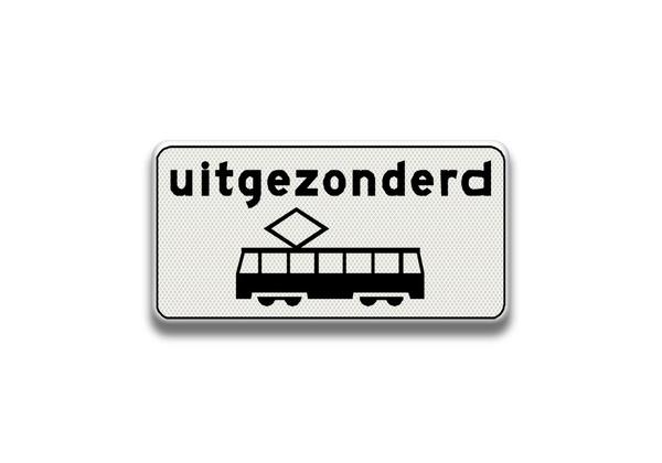 RVV Verkeersbord OB64 - Onderbord - Uitgezonderd voor trams wit rechthoek breed