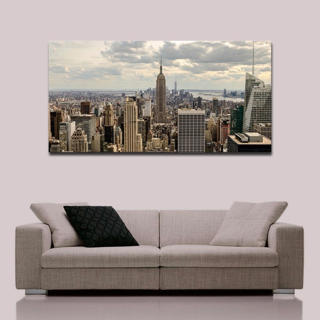 Fotoschilderij - steden bank huiskamer wolkenkrabbers